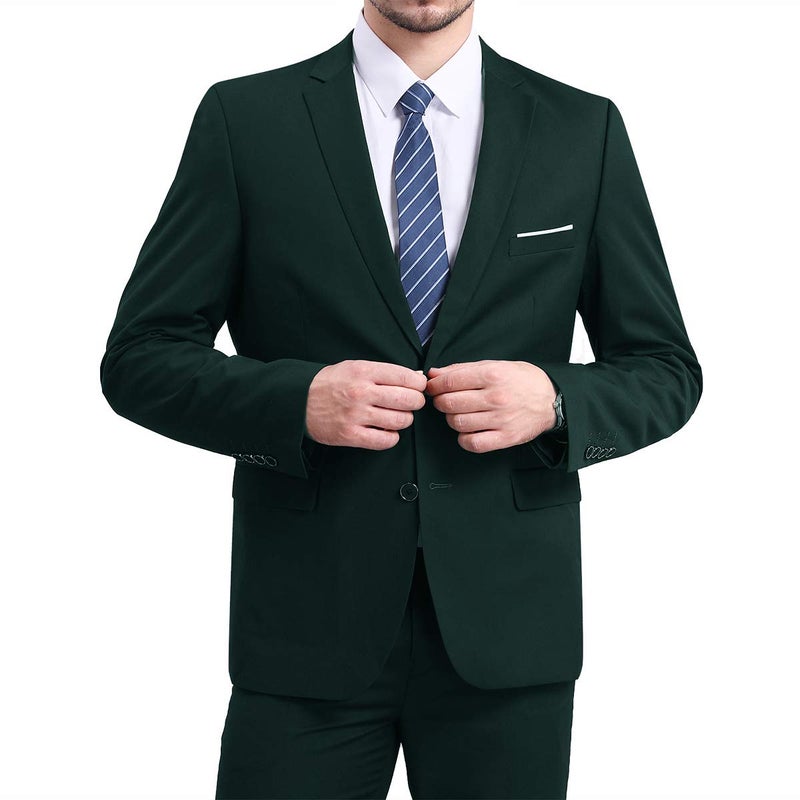 YFFUSHI Mens Slim Fit Blazer Jacket Two-Button Notched Lapel Casual Suit Jacket (XXX-Large, Dark Green) - Image 3